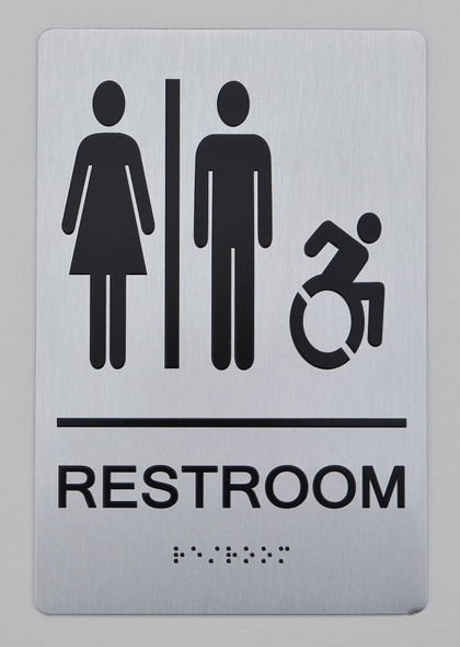 Signage  RESTROOM  Tactile Graphics Grade 2 Braille Text with raised letters