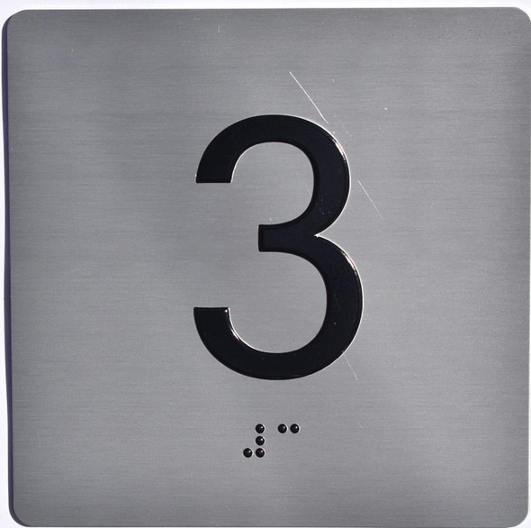 Elevator JAMB Plate with Braille - Elevator Floor Number Brush SILVER