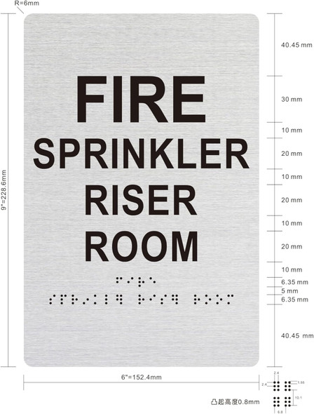 Sign FIRE SPRINKLER RISER ROOM  Raised letters , Raised Image & Grade 2 Braille - Includes Red Adhesive pad for Easy Installation