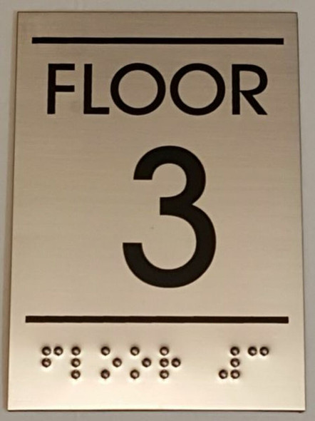 FLOOR NUMBER THREE (3) Sign -Tactile Signs   Ada sign