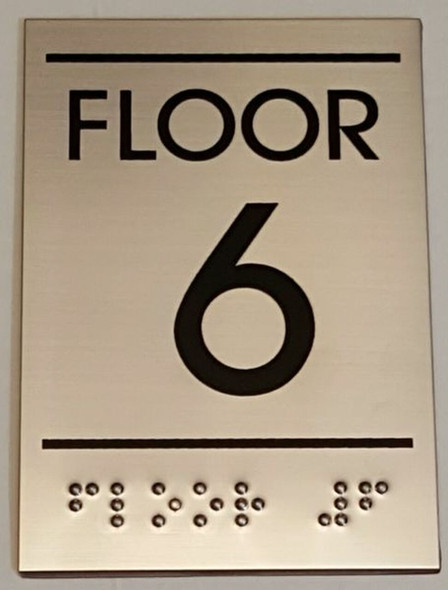 FLOOR NUMBER SIX (6) Sign -Tactile Signs    Braille sign