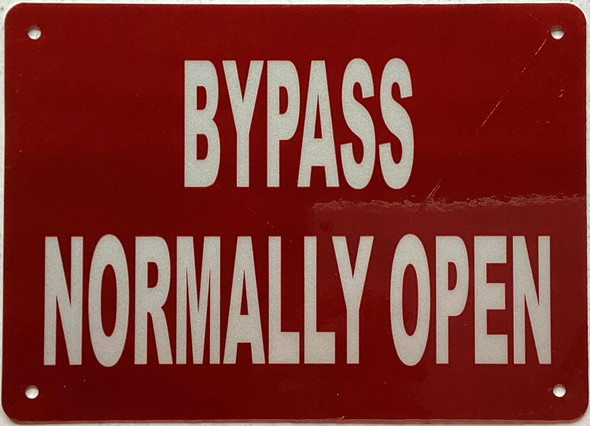 Sign Bypass normally open  (REFLECTIVE, red, ALUMINIUM MATERIAL, INCRUST FREE)