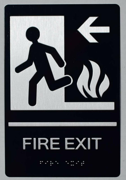 FIRE EXIT Left Arrow Sign -Tactile Signs-The Sensation line Ada sign