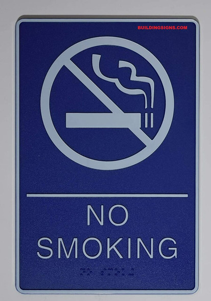 ADA NO Smoking Sign with Braille and Double Sided Tap -Tactile Signs  The deep Blue ada line Ada sign