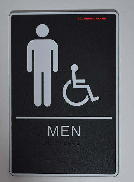 ADA Men Accessible Restroom Sign with Braille and Double Sided Tap -Tactile Signs  The Standard ADA line  Braille sign