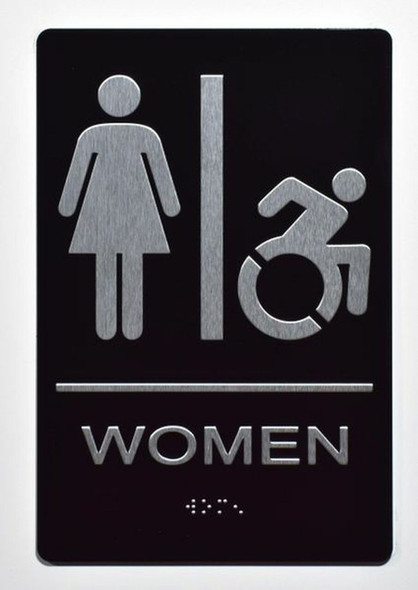 ADA Women Accessible Restroom Sign with Braille and Double Sided Tap -Tactile Signs  The Standard ADA line Ada sign