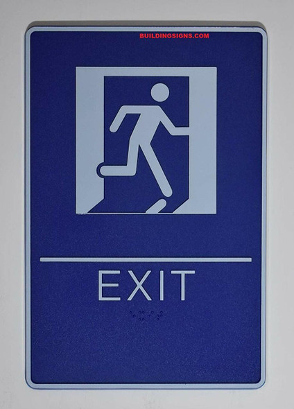 ADA EXIT Sign with Tactile Graphic (exit,6x9 Comes with Double Sided Tape)-Tactile Signs  The deep Blue ADA line Ada sign
