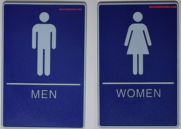 ADA Men & Women Restroom Sign with Tactile Graphic -Tactile Signs  The deep Blue ADA line  Braille sign