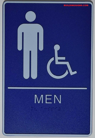 ADA Men Accessible Restroom Sign with Braille and Double Sided Tap -Tactile Signs  The deep Blue ADA line Ada sign