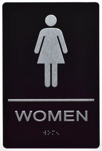 ADA Women Restroom Sign with Braille and Double Sided Tap -Tactile Signs  The Leather Sheffield ADA line  Braille sign