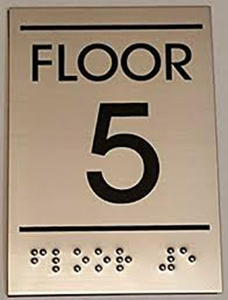 Floor Number Sign -Tactile Signs  FIVE (5)- BRAILLE-( Heavy Duty-Commercial Use )  Braille sign