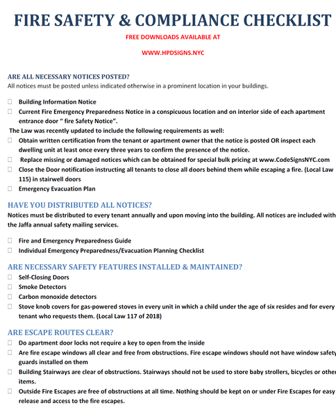 NYC Fire Safety & Compliance Checklist (pdf)