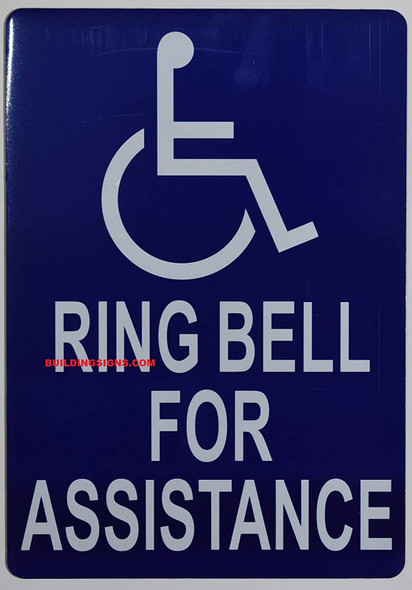 ADA-Ring Bell for Assistance with Symbol Sign -The Pour Tous Blue LINE -Tactile Signs  Ada sign
