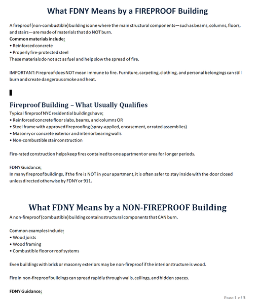 NYC FIREPROOF vs. NON-FIREPROOF BUILDINGS (pdf file)