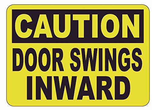NYC TWO  PCS CAUTION DOOR SWINGS INWARD LABEL DECAL STICKER SIGN