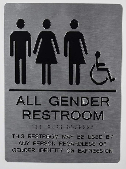 All Gender Restroom ACCESSIBLE Sign This Restroom May BE Used by Any Person REGARDLESS of Gender Identity OR Expression - The Sensation line -Tactile Signs  Braille sign