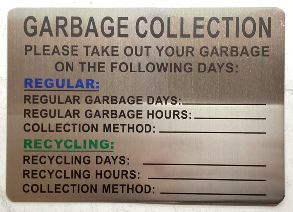 NYC HPD NYC GARBAGE COLLECTION SIGN