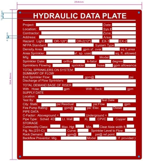 NYC HYDRAULIC DATA PLATE SIGN