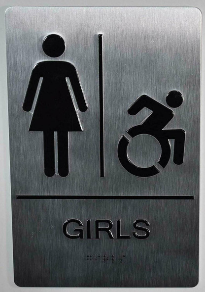 Girls ACCESSIBLE Restroom Sign with Tactile Text and Braille Sign -Tactile Signs The Sensation line Ada sign