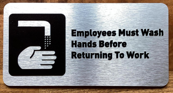 NYC EMPLOYEE MUST WASH HANDS BEFORE RETURNING TO WORK SIGN WITH RAISED LETTERS/IMAGE INCLUDES RED ADHESIVE PAD FOR EASY INSTALLATION