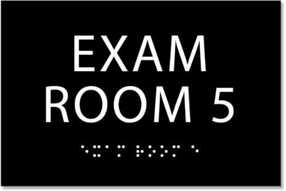 EXAM Room 5 Sign with Tactile Text and Braille Sign -Tactile Signs  The Sensation line Ada sign