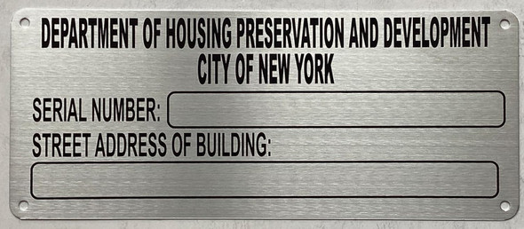 NYC HPD SERIAL NUMBER SIGN