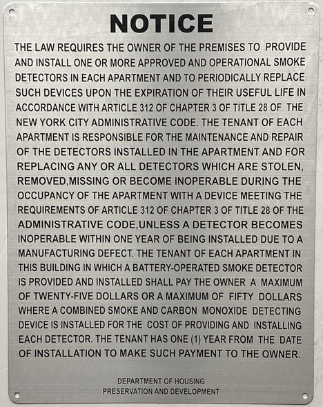 NYC HPD SMOKE DETECTING DEVICES NOTICE SIGNS