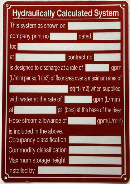 NYC HYDRAULICALLY CALCULATED SYSTEM SIGN