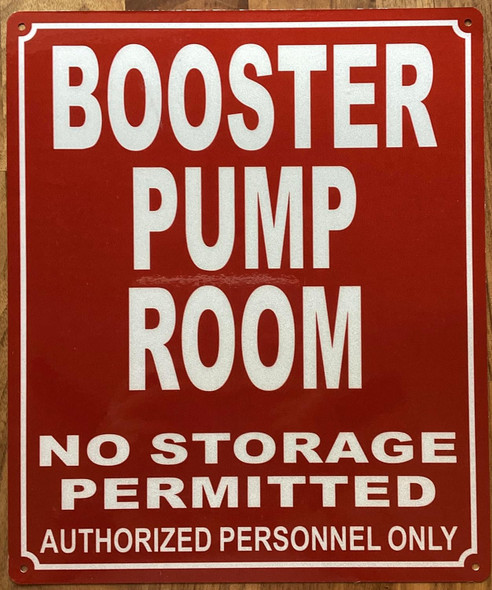 BOOSTER PUMP ROOM SIGN RED REFLECTIVE ALUMINUM WALL MOUNT