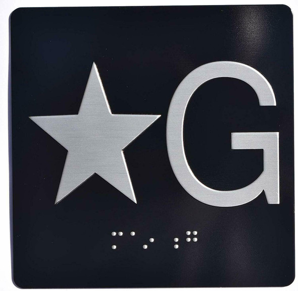 Star G (Star Ground) Elevator Jamb Plate Sign with Braille and Raised Number-Elevator Floor Number Sign Elevator sign