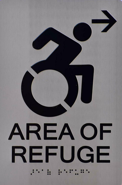 Area of Refuge SIGN (Right Arrow,Aluminium,,Size)- The Sensation line -Tactile Signs  Ada sign