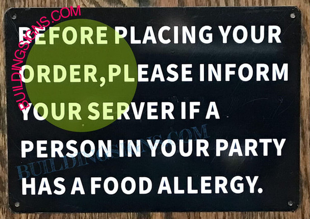 BEFORE PLACING ORDER - FOOD ALERGY