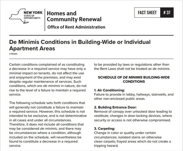 Fact Sheet #37: De Minimis Conditions in Building-Wide or Individual Apartment Areas