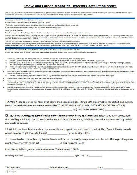 Smoke and Carbon monoxide detector installation notice (pdf file)