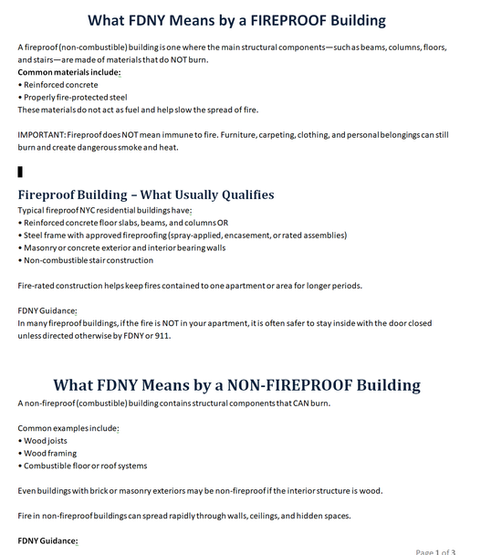 NYC FIREPROOF vs. NON-FIREPROOF BUILDINGS (pdf file)