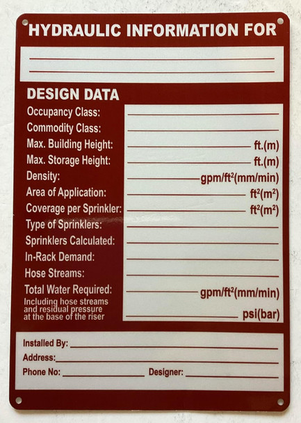 HYDRAULIC INFORMATION FOR SIGN