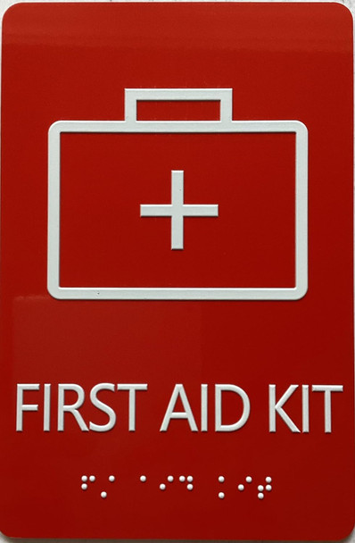 FIRST AID KIT SIGN WITH RAISED LETTERS
