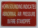 HORN WILL SOUND INDICATES ABNORMAL AIR PRESSURE SIGNAGE