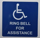 ADA-Access Ring Bell for Assistance Sign -The Pour Tous Blue LINE -Tactile Signs  Ada sign