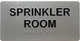 Sign SPRINKLER ROOM  Raised letters & Grade 2 Braille - Includes Red Adhesive pad for Easy Installation ( silver Color, Tacticle , Aluminium) - The Sensation line