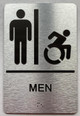 Sign Men / Women Restroom  with Raised letters/Image & Grade 2 Braille - Includes Red Adhesive pad for Easy Installation ( Brushed Aluminum/silver, Tacticle ) - The park Ave Line (MEN ACCESSIBLE)