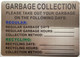 HPD HPD NYC GARBAGE COLLECTION SIGN