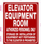 NYC ELEVATOR EQUIPMENT ROOM SIGN