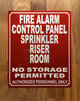 FIRE ALARM CONTROL PANEL SPRINKLER RISER ROOM SAFETY SIGN