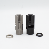 Titanium Muzzle Brake/Flash Hider Stainless Steel and Black Titanium Muzzle Brake/Flash Hider Stainless Steel and Black
