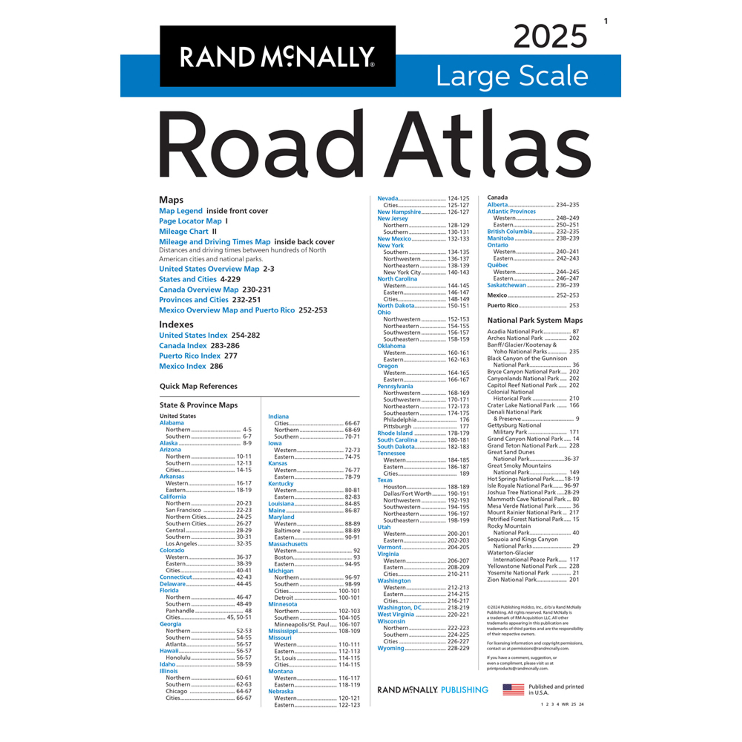Rand McNally 2025 Large Scale Road Atlas LSRA 2025 TOC.RESIZED 61182.1710789001 