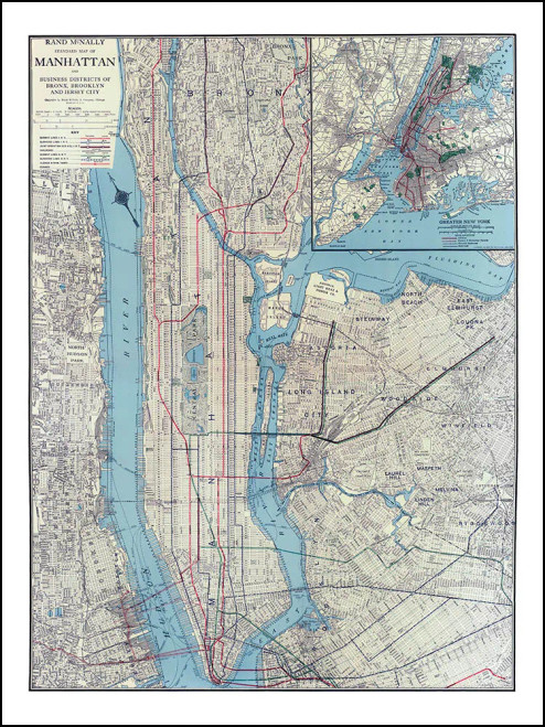 Vintage Wall Map: Manhattan