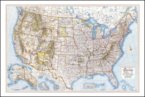 Vintage Wall Map: Recreational Map of the United States