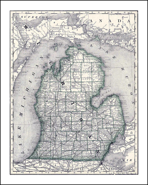 Vintage Wall Map: Michigan