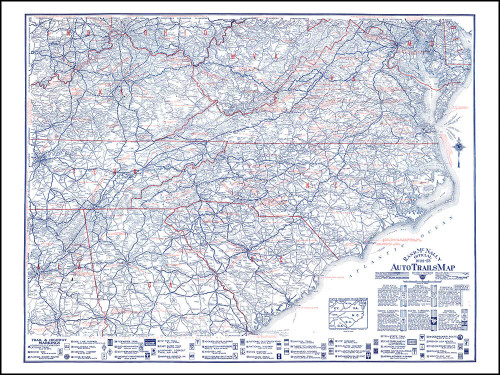 Vintage Wall Map: North Carolina and South Carolina Auto Trails Map